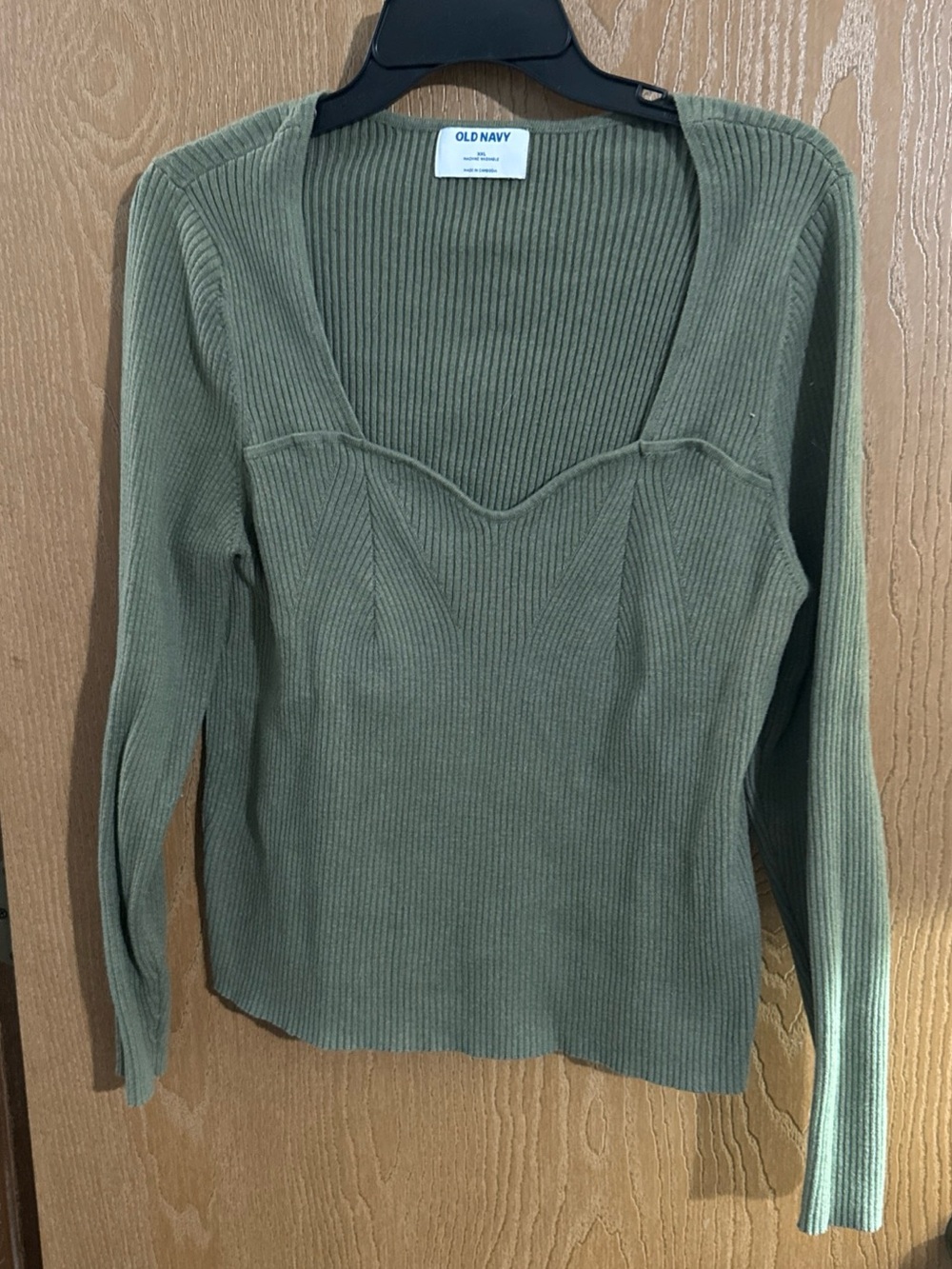 Old Navy Olive Green Ribbed Knit Sweetheart Pullover Sweater Cotton Blend XXL